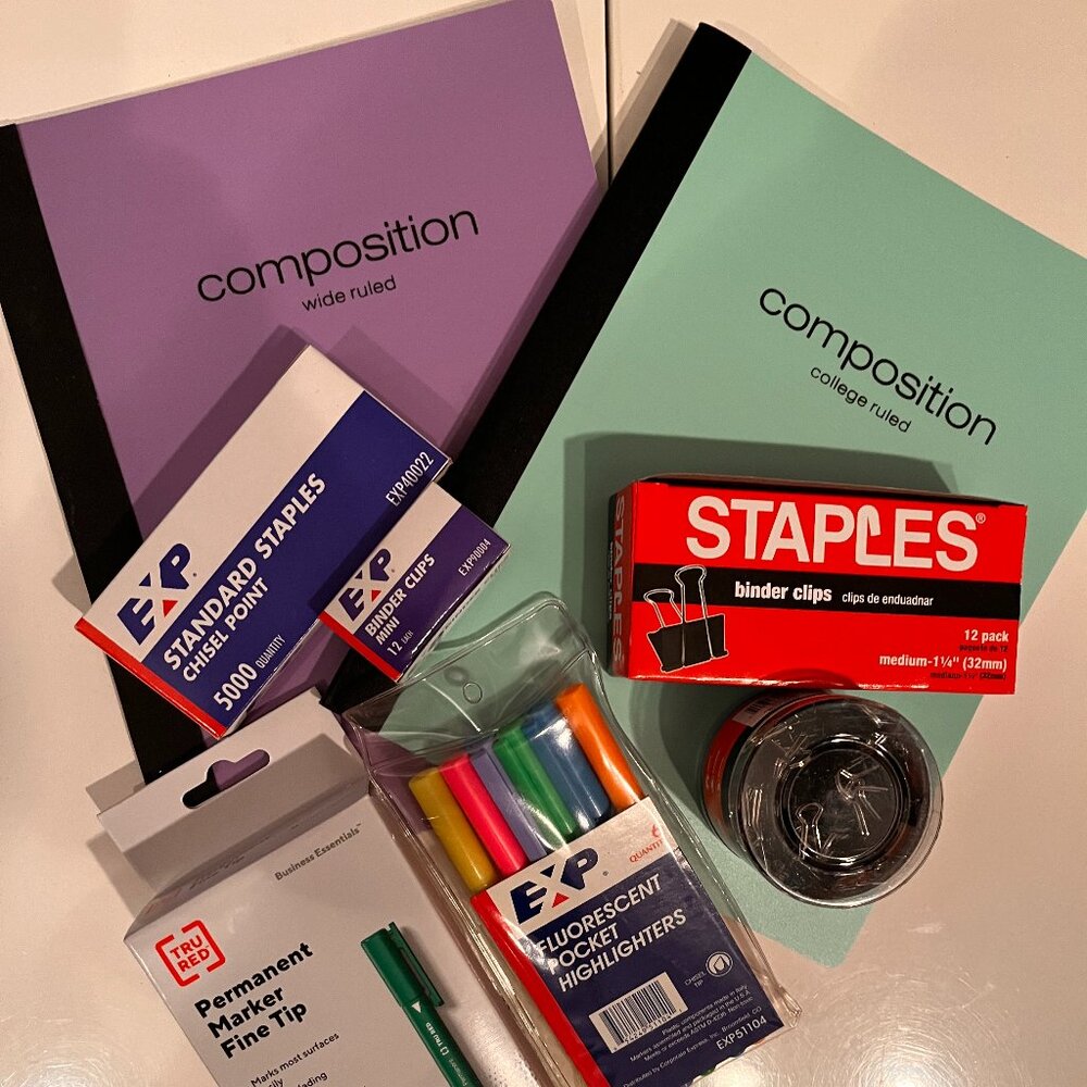 Office Supplies - Mixed Lot - Notebooks, Pens,  Binder‎ Clips, Staples -NEW